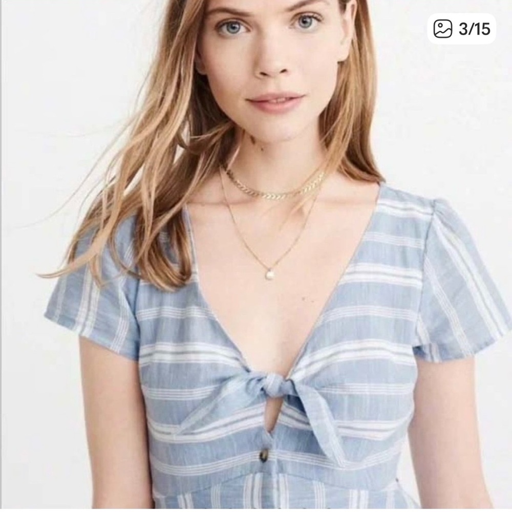 Abercrombie & Fitch 100% cotton Blue Stripe Button Down Mini Dress. Size medium. - Picture 3 of 16